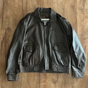 Brown Leather Bomber Jacket